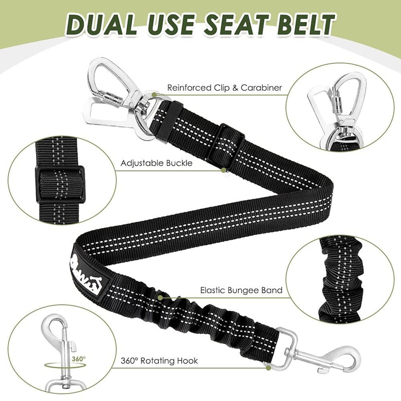 SlowTon Dog Seat Belt Harness for Car, Dog Car Harness Adjustable Mesh Breathable & Dog Seatbelt Safety Tether with Elastic Bungee for Small Medium Large Pets(Blue, Double Clip, L) L-Blue - PawsPlanet Australia