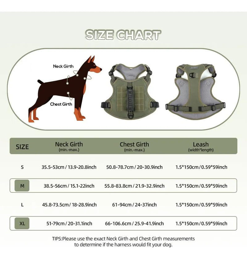 Tactical Dog Harness with Leash for Large Dogs, No Pull Adjustable Dog Harness, Reflective K9 Working Pet Vest for Walking, Training (Army Green, XL) Army Green - PawsPlanet Australia