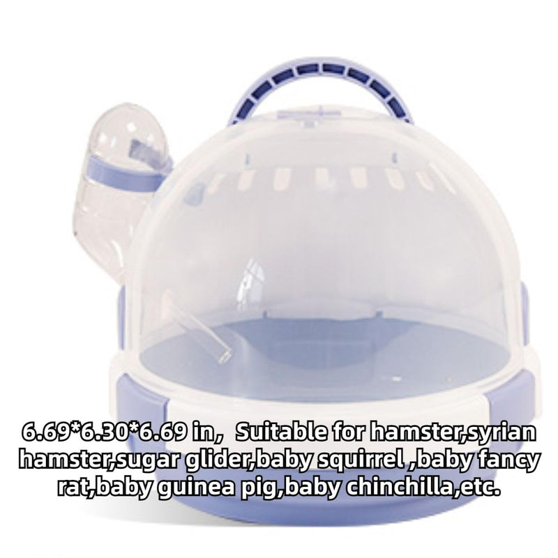 Hamster Carrier Cage with Lovely Cover and Chain Portable Cages Small Animals Carry Travel Case with Water Bottle Plastic Breathable Outgoing Cage for Dwarf Hamster Guinea Pig (Blue) Blue