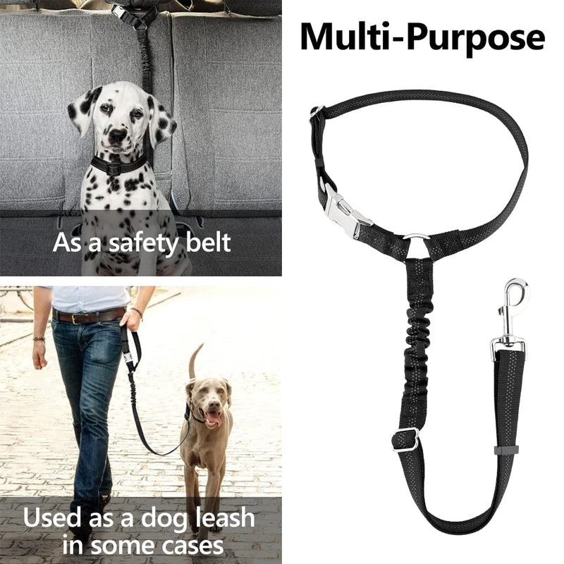 Plutus Pet Dog Seat Belt for Car Headrest, Reflective and Adjustable Restraint with Elastic Bungee for Safety, Vehicle Seatbelt Harness for Small Medium Large Dogs and Cats Black - PawsPlanet Australia
