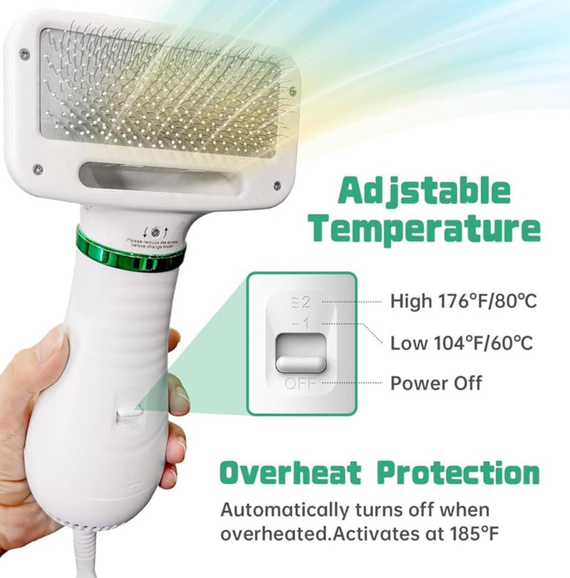 2-in-1 Dog Grooming Hair Dryer with Brush | Portable Pet Blow Dryer, Quiet & Adjustable Temperature | Ideal for Small & Medium Dogs and Cats - PawsPlanet Australia