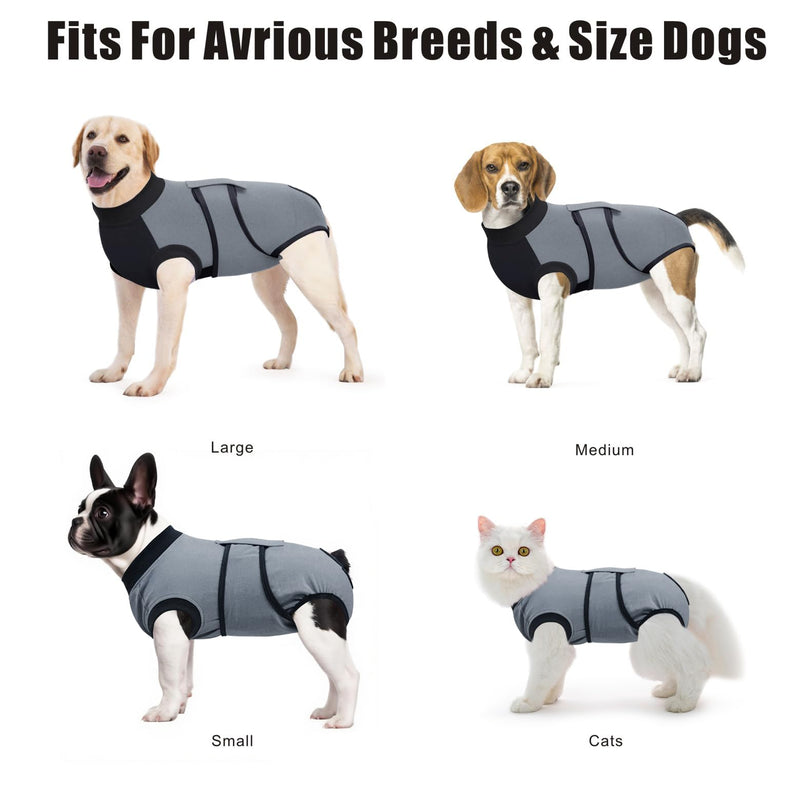 Dog Surgery Recovery Suit, Dogs Onesie Suits Female Spay and Male Neuter E-Collar Pet Bodysuit for Post-Op Care Soft Dog Surgical Cone Alternative Prevent Licking Wounds Shirt (Grey, XL) Grey