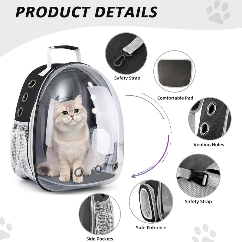 Cat Carrier Backpack, Expandable Cat Carrier Backpack, Ventilated Cat Bubble Backpack for Pet, Pet Carrier for Travel Hiking Walking Camping (Black, Front Extension) Black - PawsPlanet Australia