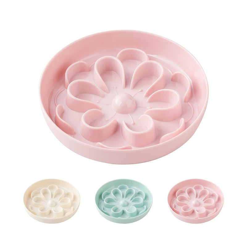 Slow Feeder Cat Food Bowl - Melamine Slow Eating Cat Bowl for Dry Wet Food - Cute Blossom Maze Cat Dish Healthy Feeding - Fun Interactive Cat Plate Whisker Friendly - Dishwasher Safe - 6.3''W x 1.1''H Pink