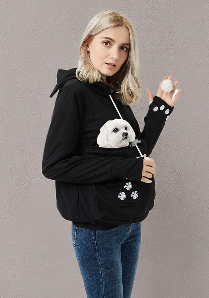 Unisex Pet Carrier Hoodie Cat Dog Pouch Holder Sweatshirt Shirt Top Small Black - PawsPlanet Australia