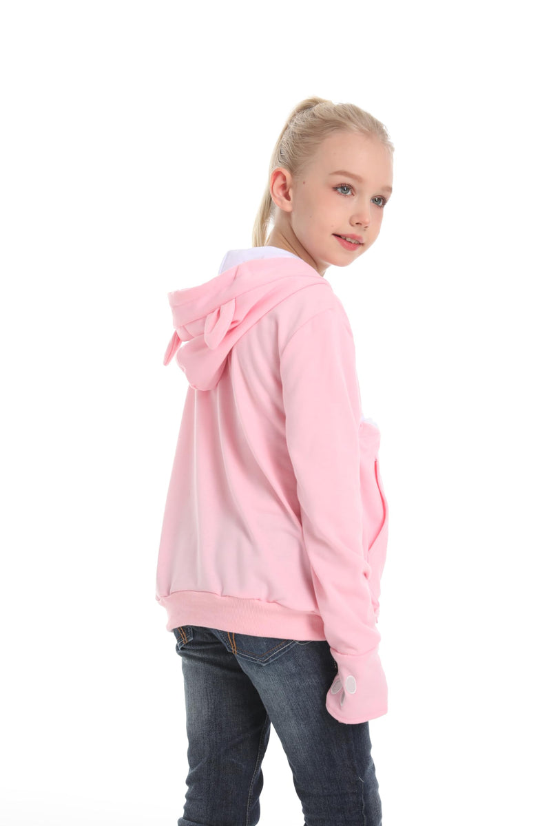 ALYC Boys Girls Hoodies - Pet Holder Kitten Puppy Carriers Pullover Long Sleeve Cat Ear Sweatshirt with Removable Inner Pouch 12-13 Years Pink - PawsPlanet Australia