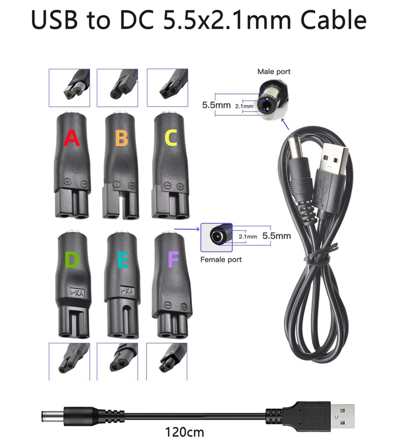 3.7V - 5V Universal Replacement Charger USB for Various Brands Electric Dog Clippers, Electric Shavers, Electric Hairdressers, Hair Clippers, Razor, with 6 Adapter Plug - PawsPlanet Australia