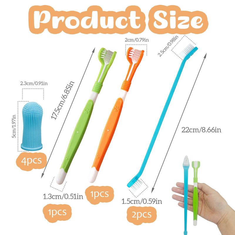 Dog Cat Toothbrush 2 Triple Toothbrushes and 2 Double Toothbrushes 4 Finger Toothbrushes for Cleaning and Grooming Pet Teeth