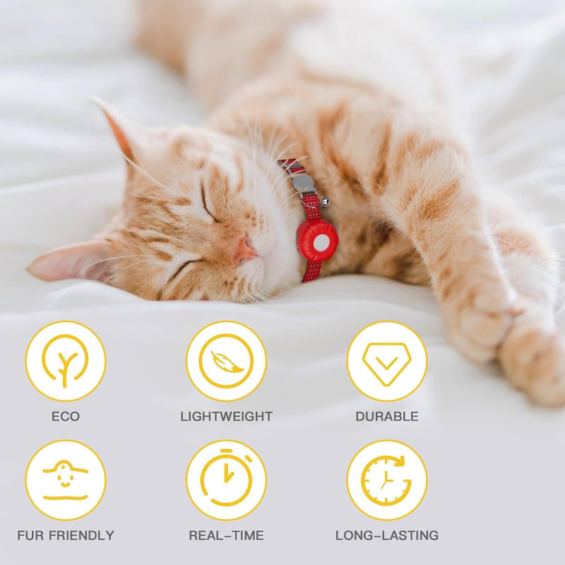 Cat Tracker,Pet Tracker for Cats (Only iOS),Waterproof Tracker Cat Collars with Safety Elastic Buckle,No Monthly Fee,Works with Any Collar,Compatible with Apple Find My App (Red) Red - PawsPlanet Australia