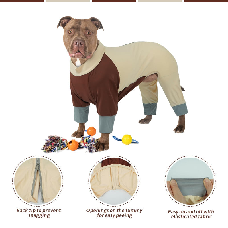Lightweight Dog Onesie for Summer, Cool Breathable Four-Leg Pollen Protection Suit, UV Sun Protection & Mud Dirt Proof Suit, Protective Full Body Clothing for Medium Large Dogs, Beige L