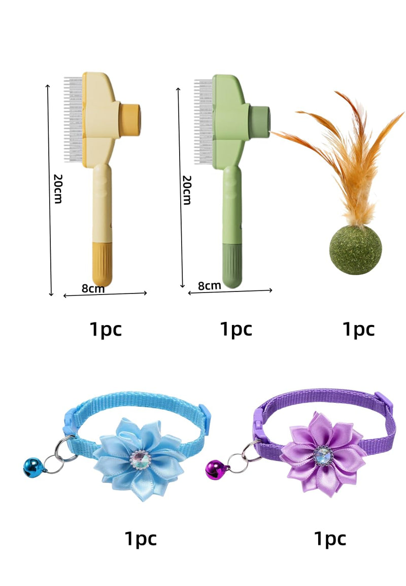 Fellblitz Brush for Cats and Dogs, 2 x Hair Brushes + 2 x Necklaces + 1 x Mint Play Ball, Self-Cleaning Cat Brush, Short Hair/Long Hair, Paw Moon Brush for Pets - PawsPlanet Australia