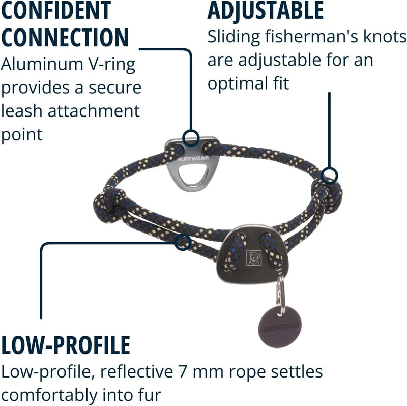 Ruffwear Knot-a-Collar Large Dog Collar, Climbing Rope Reflective Pet Dog Collar with Aluminum V-ring Dog Lead Attachment, Adjustable & Strong for Dog Walking, Size L (51-66cm), Obsidian Black
