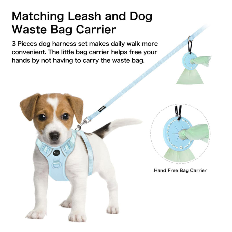 Petmolico Dog Harness for Small Dogs, Cute Harness Vest with Two Leash Clips and Soft Handle, Reflective Easy Walk Puppy Vest - Light Blue, Small - PawsPlanet Australia