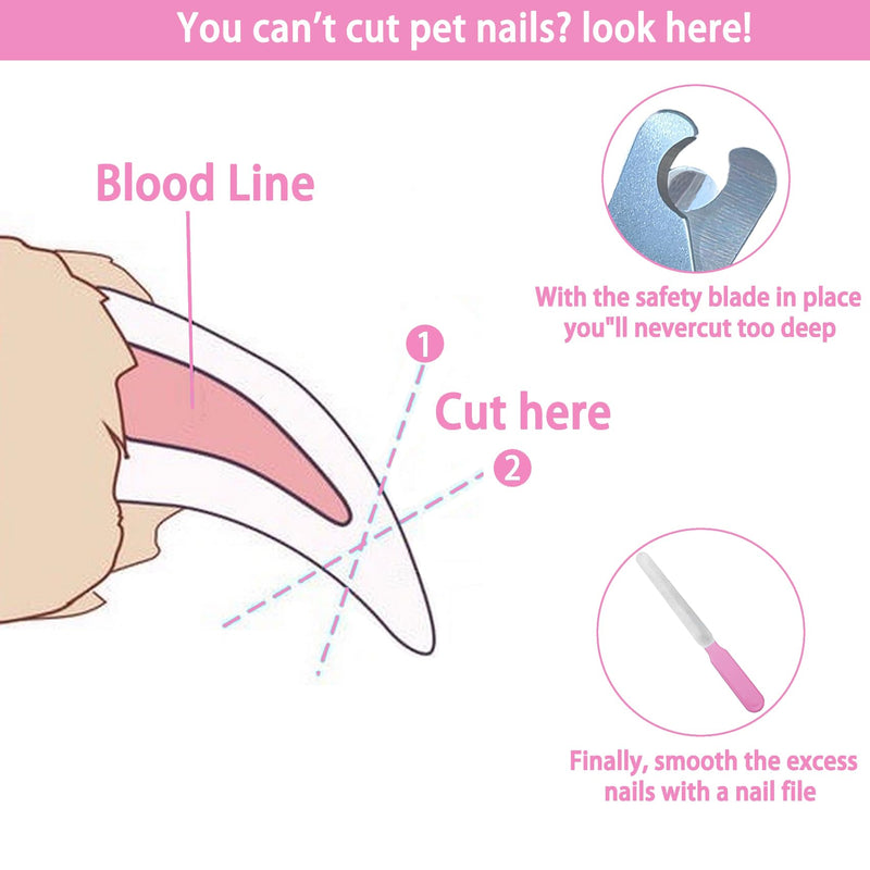 5Pcs Dogs and Cats Grooming Nail Clippers Kit Pet Claws Nail Clipper Trimmers, with Protective Guard Lock to Avoid Over Cutting, Professional Trimmers for Large and Small Cat and Dog Animal. (Pink) Pink - PawsPlanet Australia