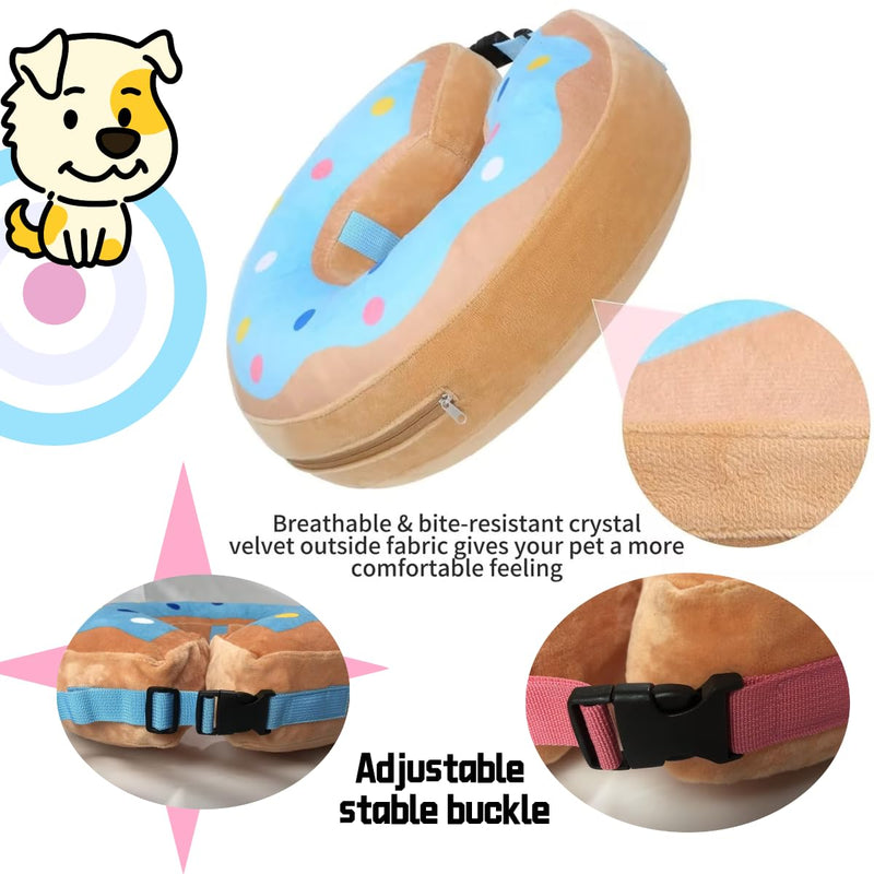 LittleBean Inflatable Neck Collar Dog Cat Protective Collar for Pets Dog Collar Leak Protection for Recovery After Surgery or Wounds (Blue Donut, [Neck: 9.5 - 11.5"] M) blue donut [neck: 9.5"-11.5"] M