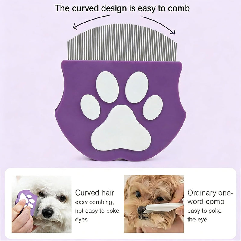 Pet Face Comb, Mini Flea Comb with Fine Teeth, Curved Brush for Removing Loose Hair & Tear Stains, Stainless Steel Teeth for Dogs and Cats, Safe for Sensitive Skin