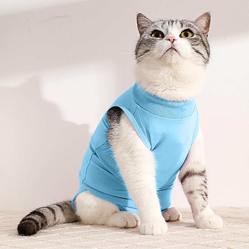 Amexo Cat Surgery Recovery Suit Cat After Surgery Bodysuit for Abdominal Wounds or Skin Diseases Kitten Surgical Onesie E-Collar Alternative for Cats and Dogs (Blue, S) Blue