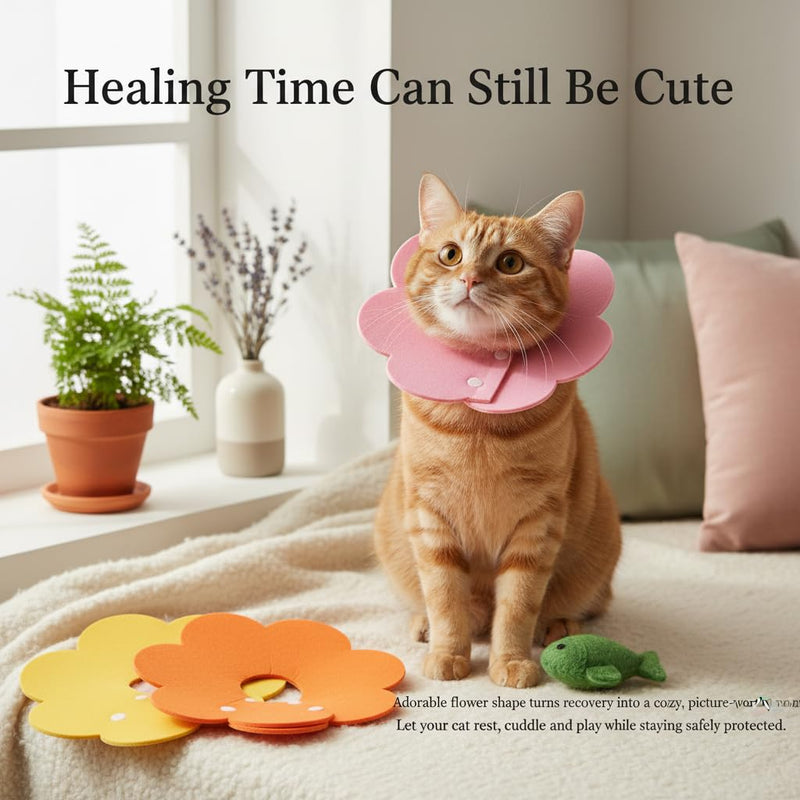 3-Piece Elizabethan Collar Set for Cats, Soft and Adjustable Post-Surgery Recovery Collars for Kittens, Puppies, and Rabbits (Pink, Orange, Yellow)