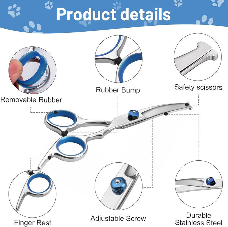 Dog Grooming Scissors, 3Pcs Dog Grooming Kit with Safety Round Tip, Professional Grooming Shears Set Hair Cutting Trimming Scissors with Steel Comb for Dogs Cats Pets