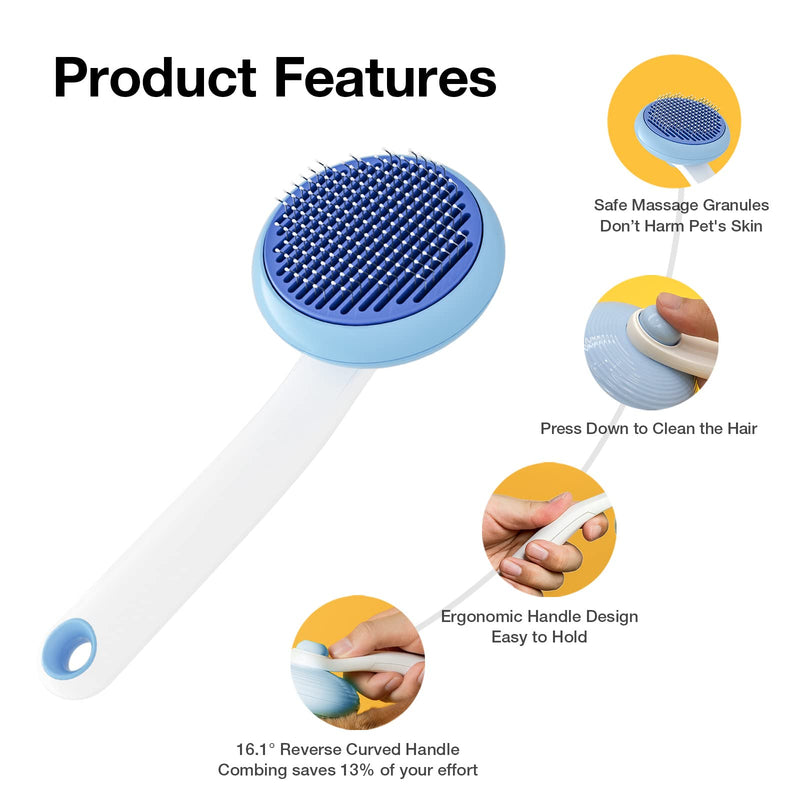 Self-Cleaning Slicker Brush for Pet Grooming: Removes Tangles, Loose Undercoat & Mats from Cats & Dogs (Blue) Blue - PawsPlanet Australia