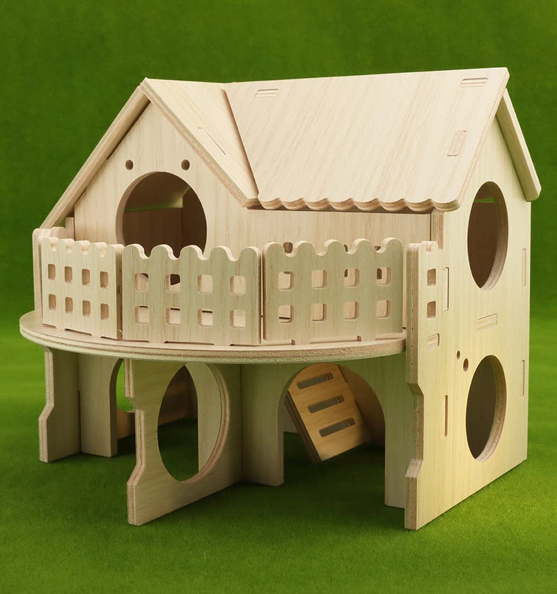 Hamster Forest Lookout Wood House Fun House Double-Decker Hut for Young Dwarf Gerbil Mouse Mice Rat Small Animals(Only for Small Hamster)