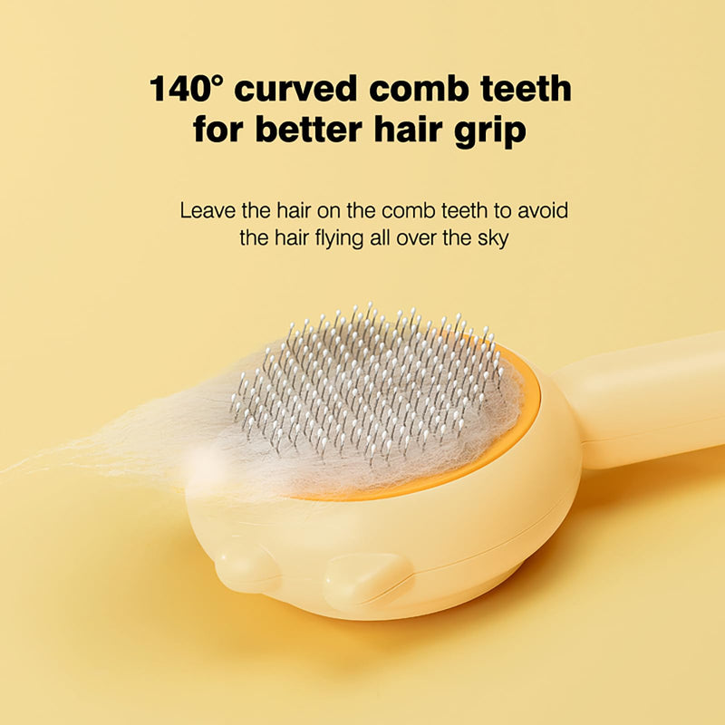 Cat Brush for Shedding, Self-Cleaning Hair Brush with Release Button for Indoor Cats, Soft Silicone Grooming Comb for Long and Short Haired Cats, Cute & Effective Pet Hair Remover Tool, Yellow - PawsPlanet Australia