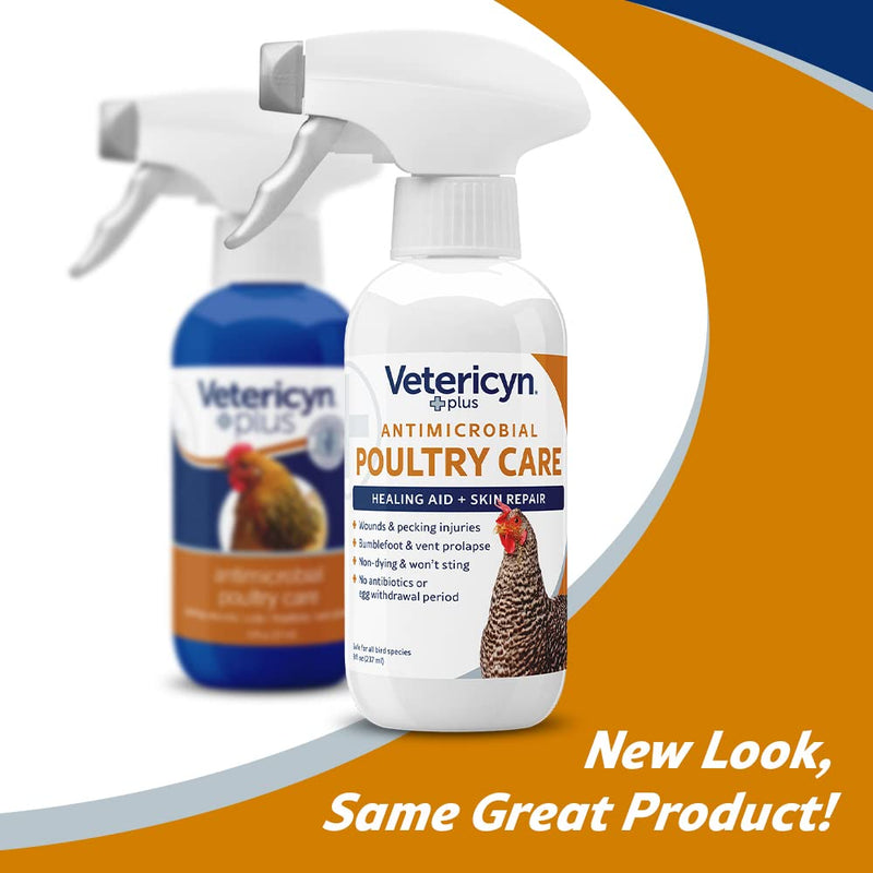 Vetericyn Plus Poultry Care Spray | Healing Aid and Skin Repair for Chicken Wounds, Pecking Injuries, Bumblefoot, Vent Prolapses, and More. 8 ounces