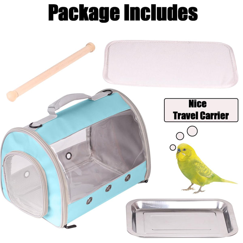 Long Tail Portable Bird Travel Carrier Cage with Metal Tray Soft Mat and Wooden Standing Perch, Hands Free Lightweight Clear 2 Windows Carry Bag for Parakeet Budgies Cockatiel Transport to Vet Green Cylinder Design - Clear - PawsPlanet Australia