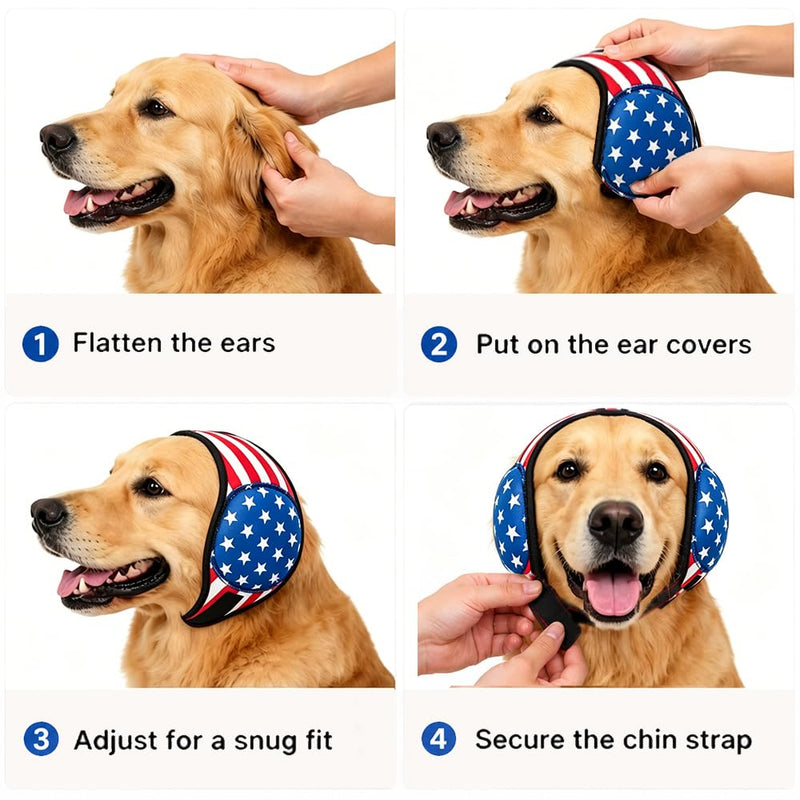 Dog Ear Muffs Noise Protection American Flag Patriotic Pet Covers Waterproof Swim Ear Protector Elastic Soft Snoods for Dogs Anxiety Relief Grooming for 4th of July (M) Blue Medium
