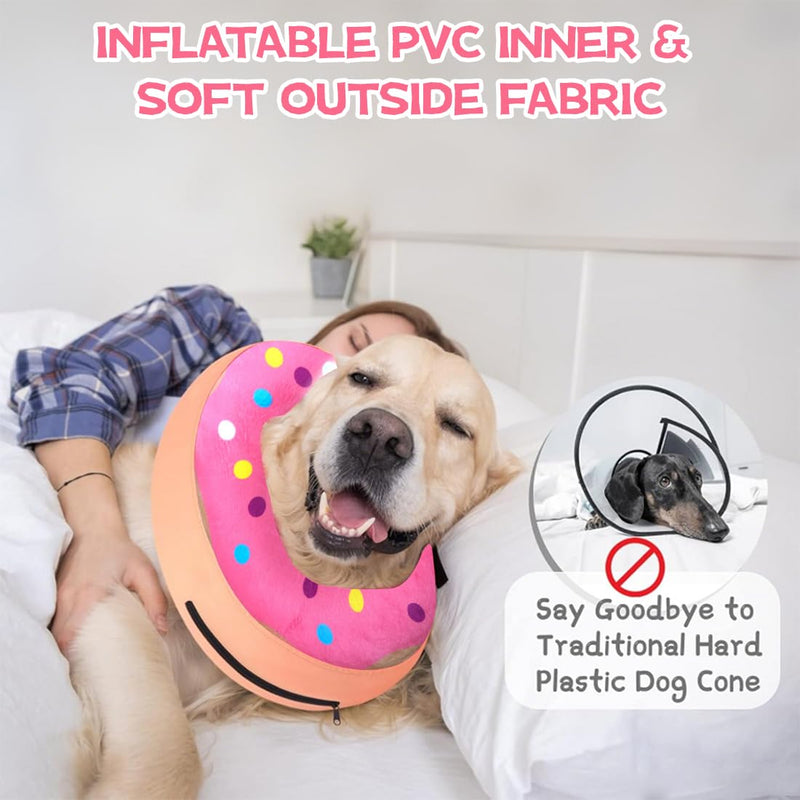 PVC Inflatable Dog Collar Elizabeth Circle, Protective Collar for Pets, Anti-Leak Protection After Surgery (Pink, S, for Dogs)