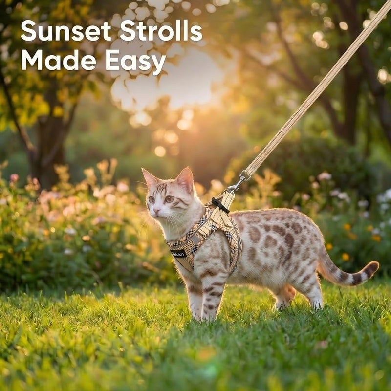 Cat Harness and Leash Set for Walking, Escape Proof Adjustable Soft Mesh Kitten Harness with Reflective Strips, Breathable No-Choke Pet Vest for Small Cats or Puppies(Beige,XS) Beige XS