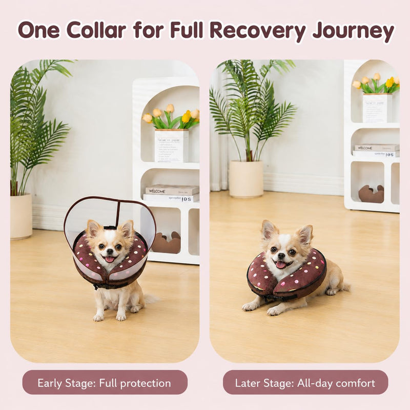 Avont 2-in-1 Inflatable Dog Cone Collar with Transparent Shield, Soft Donut E-Collar Alternative After Surgery to Stop Licking, Recovery Cone for Small Dogs - Donut (S) S(Neck: 3.94"-7.09")