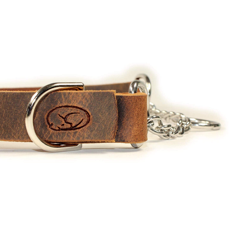 Adjustable Leather Martingale Chain, Limited Slip, Half-Check Chain, Training Dog Collar (Large: 18"-22", Dark Brown) Large: 18"-22" - PawsPlanet Australia
