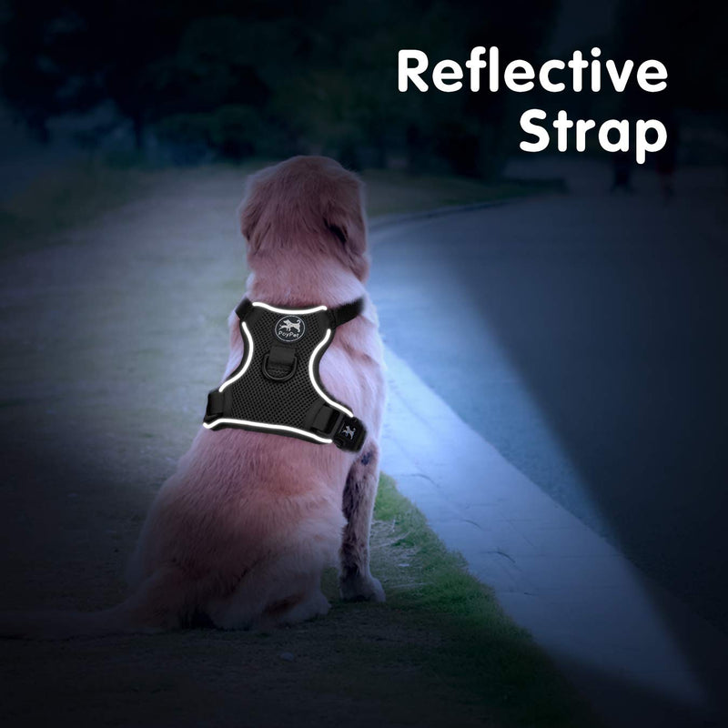 PoyPet Reflective Soft Breathable Mesh Dog Harness Choke-Free Double Padded Vest with Adjustable Neck and Chest(Black,M) M Black - PawsPlanet Australia