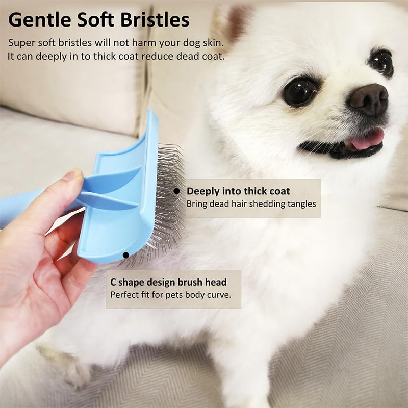 Slicker Brush for Poodles and Goldendoodles - Curved Brush for Thick, Fluffy, Shedding Fur on Dogs and Cats - Soft, Gentle Pins for Grooming (Blue) blue - PawsPlanet Australia