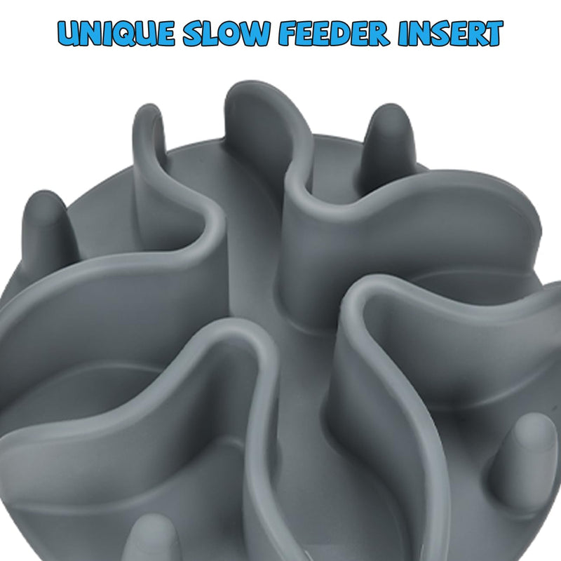 Slow Feeder Dog Bowls Insert, Silicone Dog Slow Feeder Bowl with Strong Suction Cups Perfect For Stainless Steel Glass Ceramic Dog Bowls (Grey, Medium Size) Gray - PawsPlanet Australia