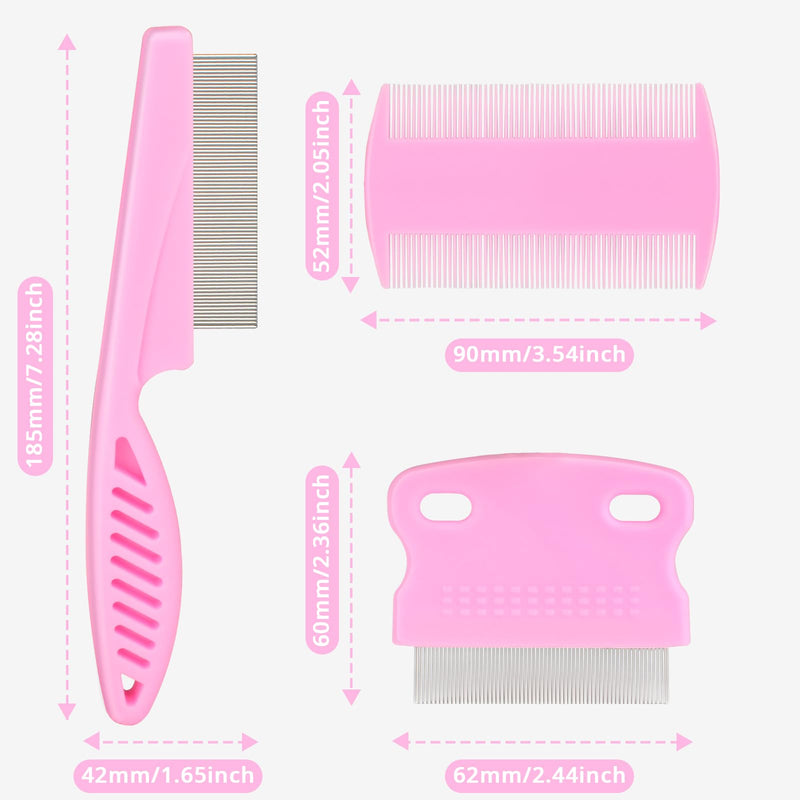 Flea Comb for Dogs and Cats - Lice Comb with Rubber Handle - Promotes Hair Growth and Removes Loose Hair, Knots, and Flakes Flea Brush for Pets(3P,PINK) Pink - PawsPlanet Australia