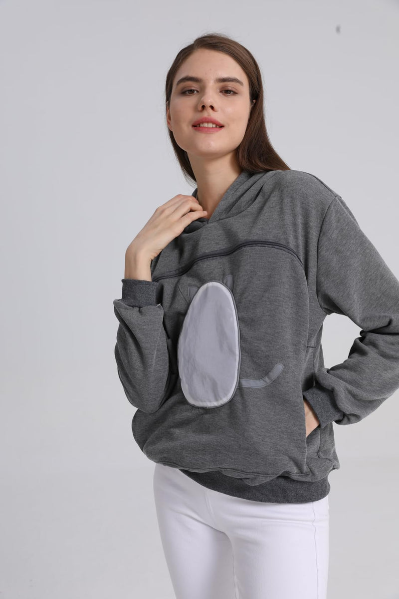 ALYC Pet Carrier Hoodie Cat Dog Pouch Holder Sweatshirt Large Pocket Pullover Shirt with Cat Ear for Women Dark Gray - PawsPlanet Australia