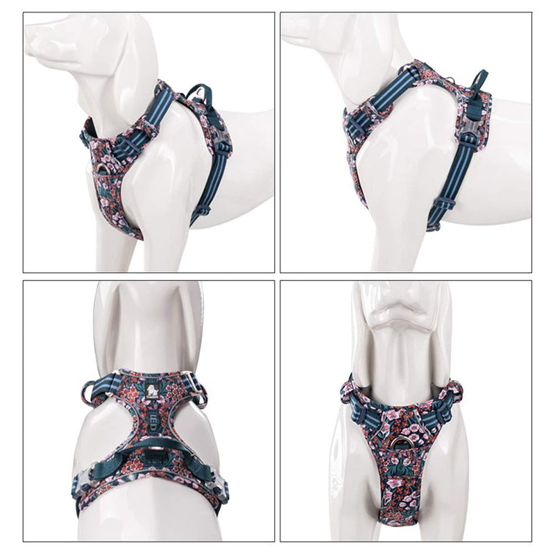 La La Pet® No Pull Dog Harness with Front Clip, Reflective Dog Vest Harness with Handle Floral Neoprene Padded Dog Vest for Puppy Small Medium Large Dogs 3 Snap Buckles Easy to Put on & Take Off Blue Red Flowers - PawsPlanet Australia