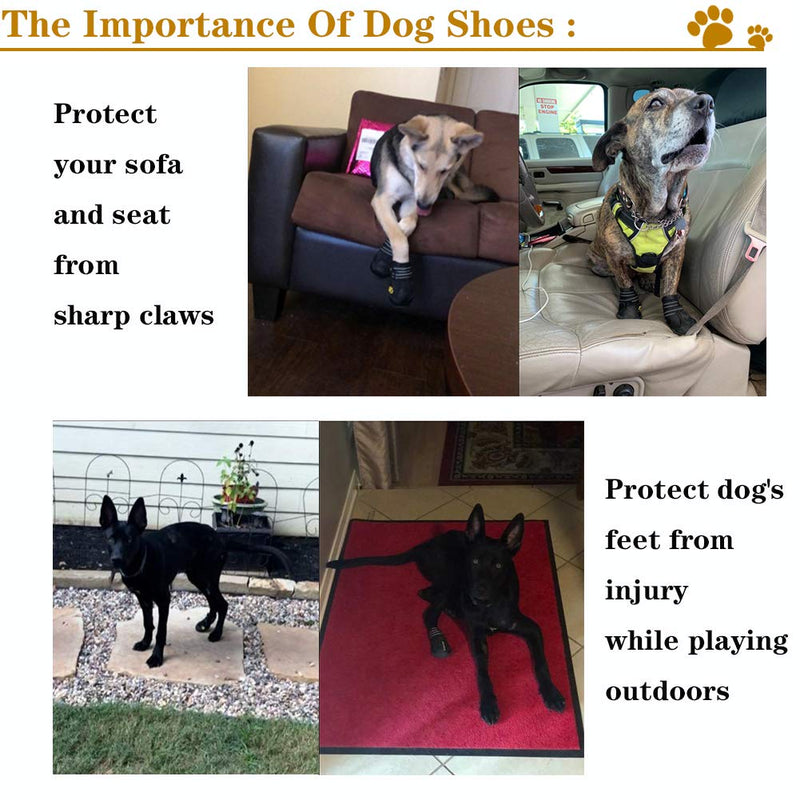 XSY&G Dog Boots,Waterproof Dog Shoes,Dog Booties with Reflective Rugged Anti-Slip Sole and Skid-Proof,Outdoor Dog Shoes for Medium to Large Dogs 4Pcs-Size4 Size 4:（2.6''x2.1'')(L*W) for 31-40 lbs Black