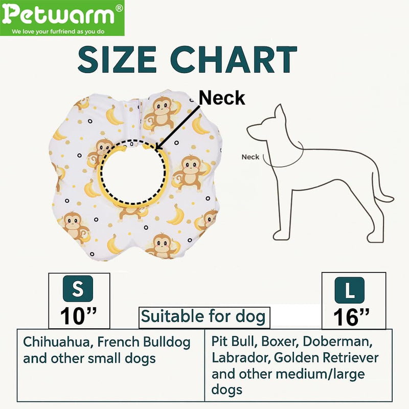 PetWarm Dog Recovery Collar, Recovery Collar for Dogs, Lightweight Soft Flower Design, Comfortable Neck Protector Helps Discourage Licking, Post-Visit Protective Collars, Monkey Print, Yellow, S Yellow White Small