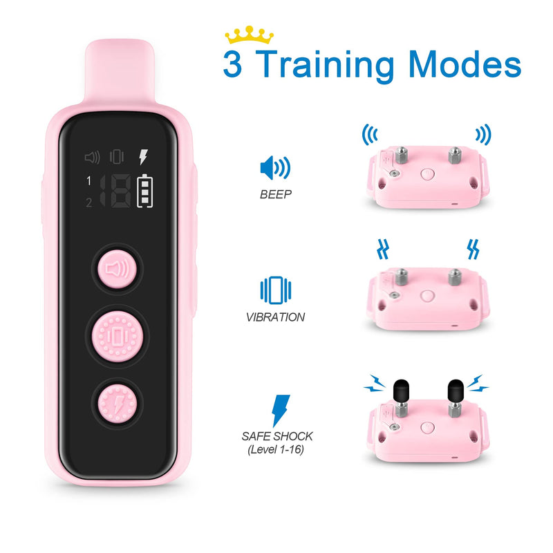 Bousnic Dog Shock Collar for 2 Dogs - (8-120lbs) Waterproof Rechargeable Electric Dog Training Collar with Remote for Small Medium Large Dogs with Beep Vibration Safe Shock Modes(Pink) Pink - PawsPlanet Australia