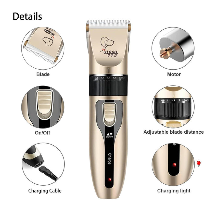 Professional Dog Grooming Clippers for Thick Hair - Low Noise, Rechargeable, Cordless Trimmer with Detachable Metal Blade