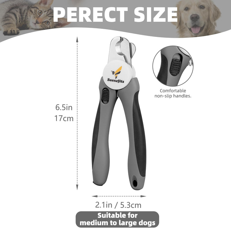 Large Dog Nail Clippers with Sharp Stainless Steel Blade for Smooth Cutting, Ergonomic TPE Handle Special Baffle to Avoid Flying Nail Fragments, Hidden Nail File (Large/Medium), Black Large - PawsPlanet Australia