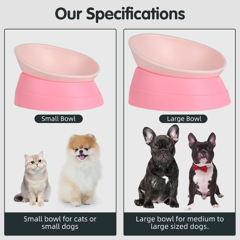 Bulldog Bowl Anti-Slip Dog Cat Dish Detachable Rubber Dog Bowl Pet Sterile Tilted Pet Feeder Slope Base (Pink, 2 Cup (Small/Medium Dog)) Pink 2 Cup ( Small/Medium Dog )