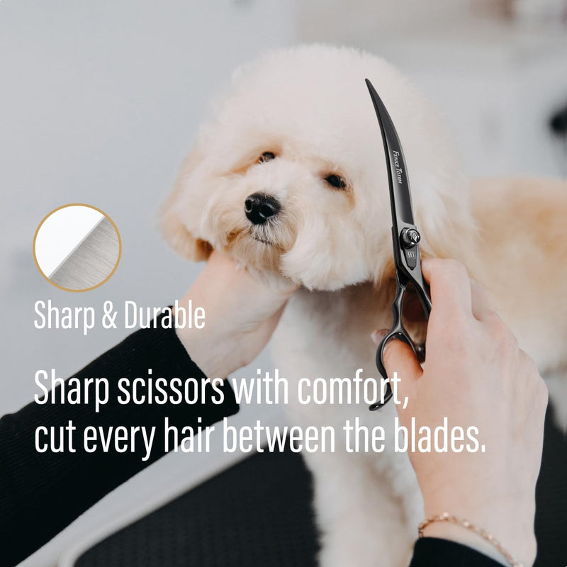 Dog Grooming Scissors: 7.5 inch Bright Black Pet Curved Shears Made Of Japanese 440C Advanced Stainless Steel Professional Grooming Scissors for Dogs Cats and Other Pets 8" - PawsPlanet Australia