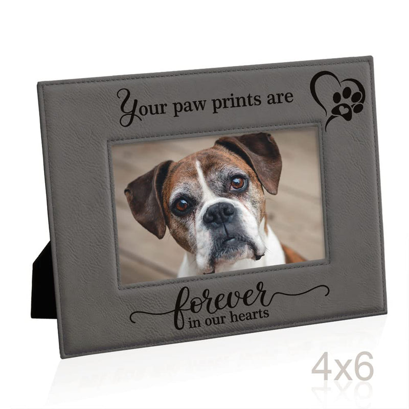 KATE POSH - Your Paw Prints are Forever in our Hearts. Engraved Leather Picture Frame. Memorial Pet Gift, Loss of Dog and Cat, Pet sympathy gift, In memory of (4" x 6" Horizontal) 4" x 6" Horizontal - PawsPlanet Australia