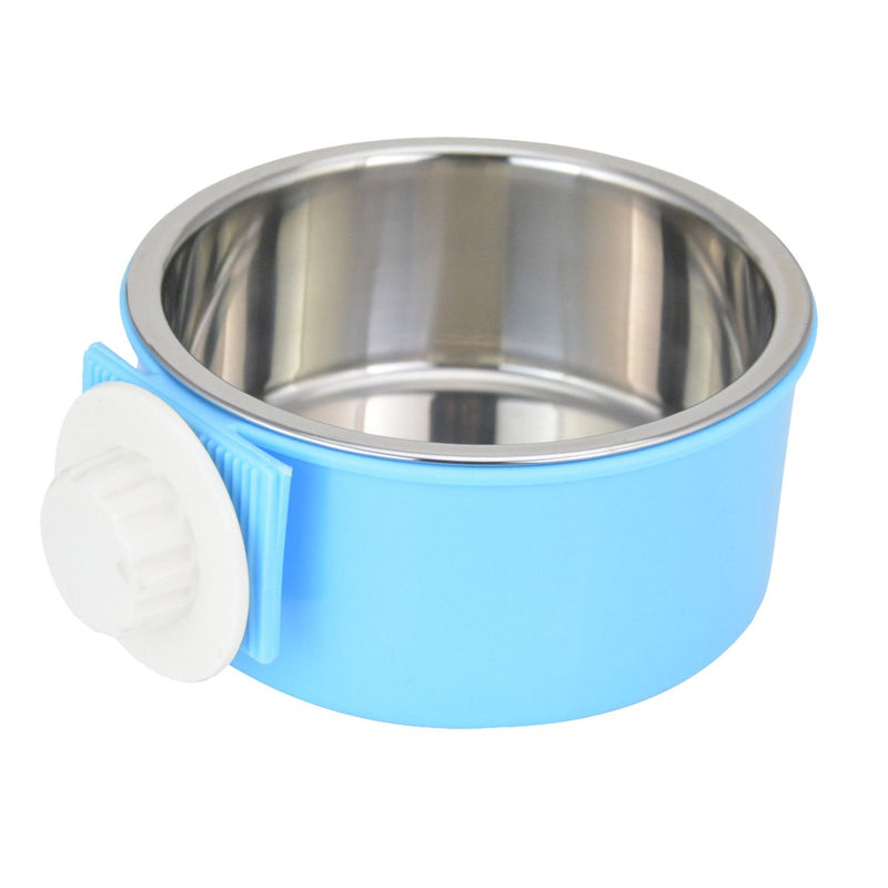 Crate Dog Bowl Removable Stainless Steel Water Food Feeder Bowls Cage Coop Cup for Cat Puppy Bird Pets Small Blue