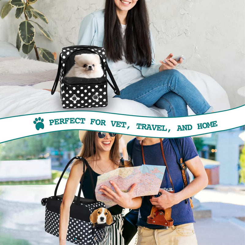 PetAmi Dog Purse Carrier for Small Dogs, Airline Approved Soft Sided Pet Carrier with Pockets, Ventilated Dog Carrying Bag for Puppy Cat, Dog Travel Supplies Bag, Sherpa Bed, Max 12 lbs, Polka Dot One Size (Pack of 1) Polka Dot Black - PawsPlanet Australia