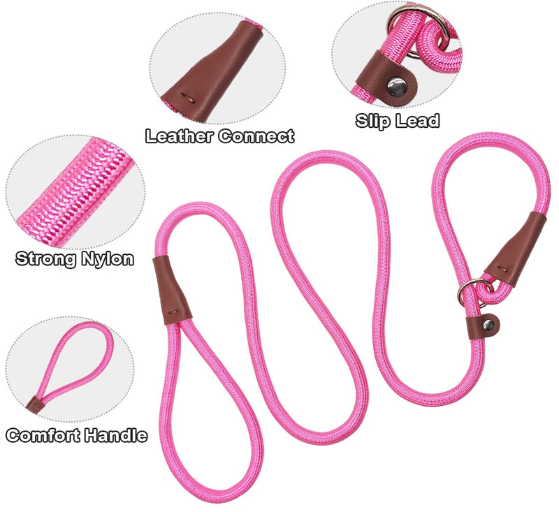 5 FT Slip Lead Dog Leash, Heavy Duty 1/2” Strong Nylon, Solid 7 Colors Training Leash, No Pull Dog Lead Great for Medium and Large Breeds (Pink) 1/2" x 5ft pink - PawsPlanet Australia